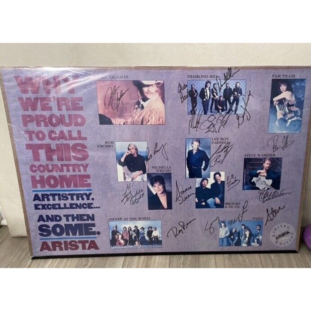 Vintage 1991 Country Singers Signed Poster Alan Jackson Broke & Dunn Diamond Rio